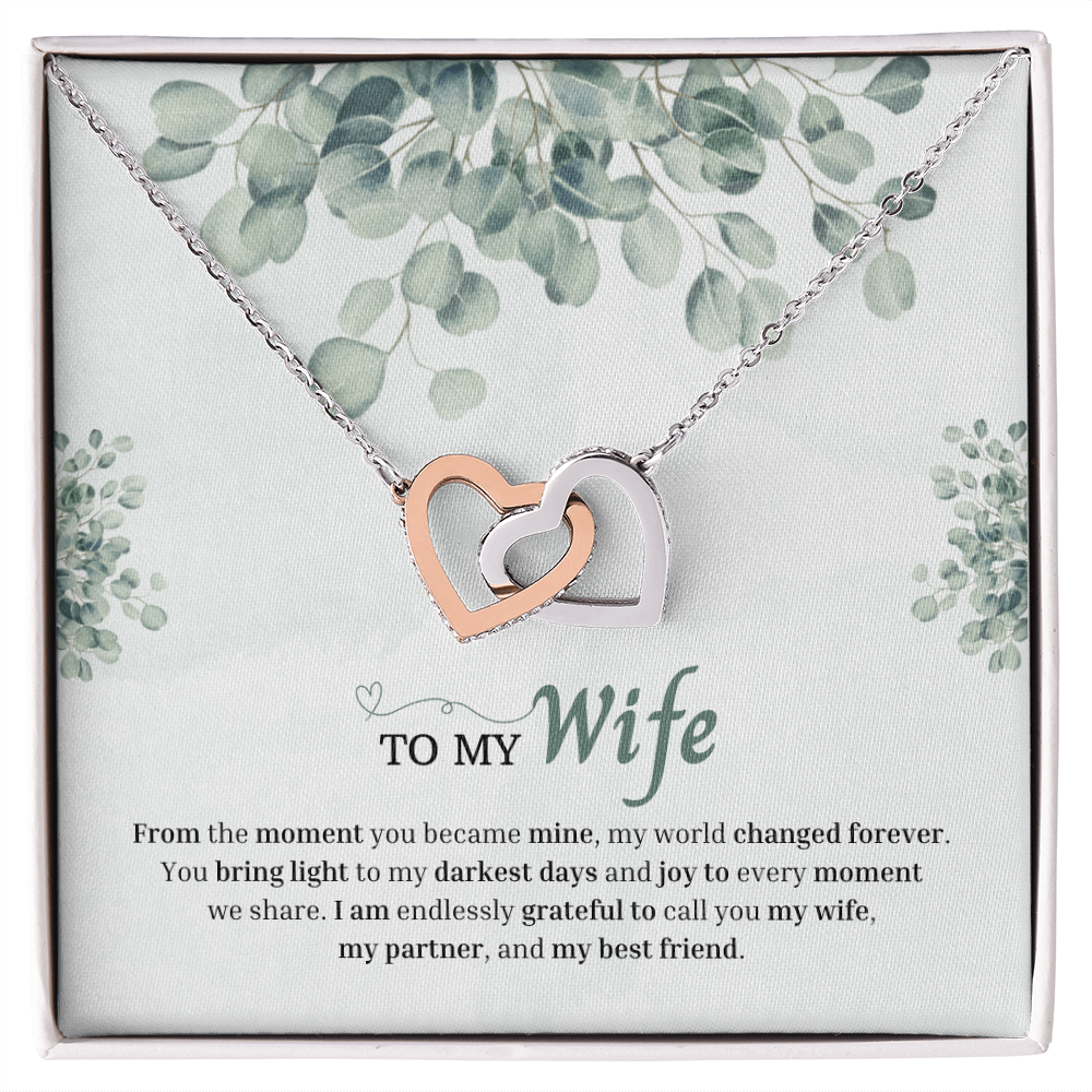 To My Wife | You Changed My World Forever | Interlocking Hearts Necklace