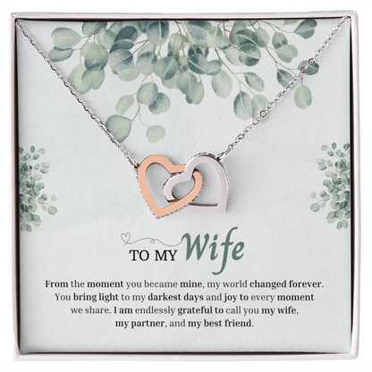 To My Wife | You Changed My World Forever | Interlocking Hearts Necklace