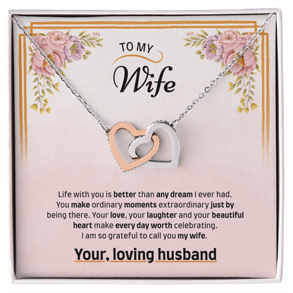 To My Wife | Grateful to Call You Mine | Interlocking Hearts Necklace