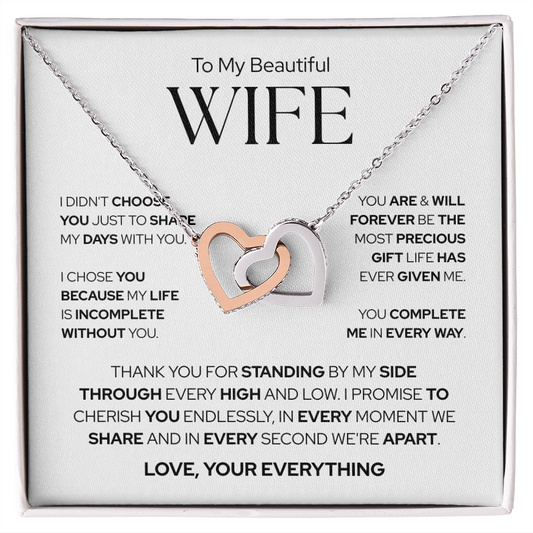 To My Wife | The Most Precious Gift in My Life | Interlocking Hearts Necklace