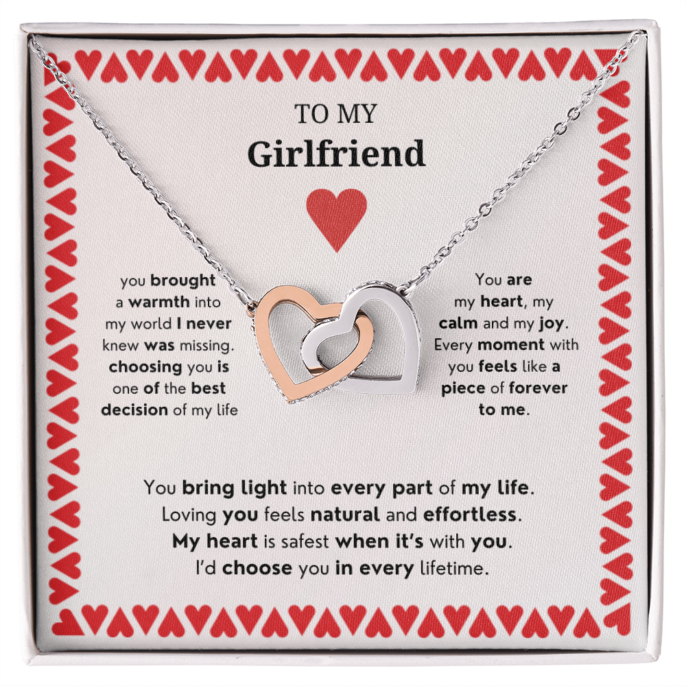 To My Girlfriend | Your Presence Brings Me Joy | Interlocking Hearts Necklace