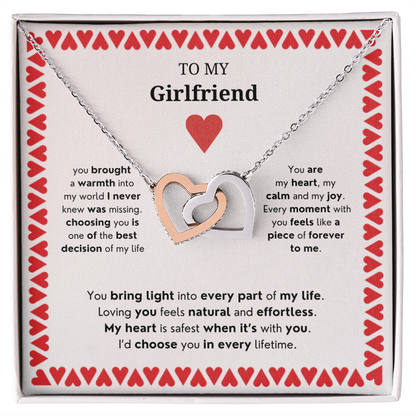 To My Girlfriend | Your Presence Brings Me Joy | Interlocking Hearts Necklace