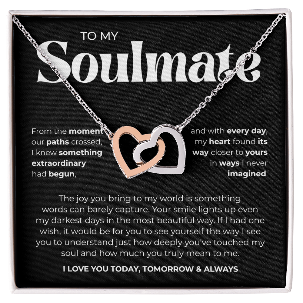 To My Soulmate | Our Story Is My Favorite | Interlocking Hearts Necklace