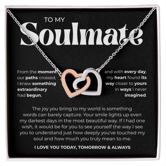 To My Soulmate | Our Story Is My Favorite | Interlocking Hearts Necklace