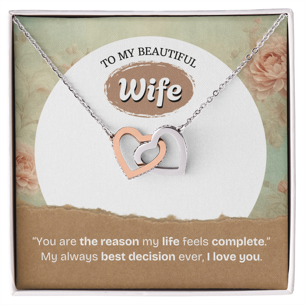To My Wife | The Reason My Life Feels Complete | Interlocking Hearts Necklace