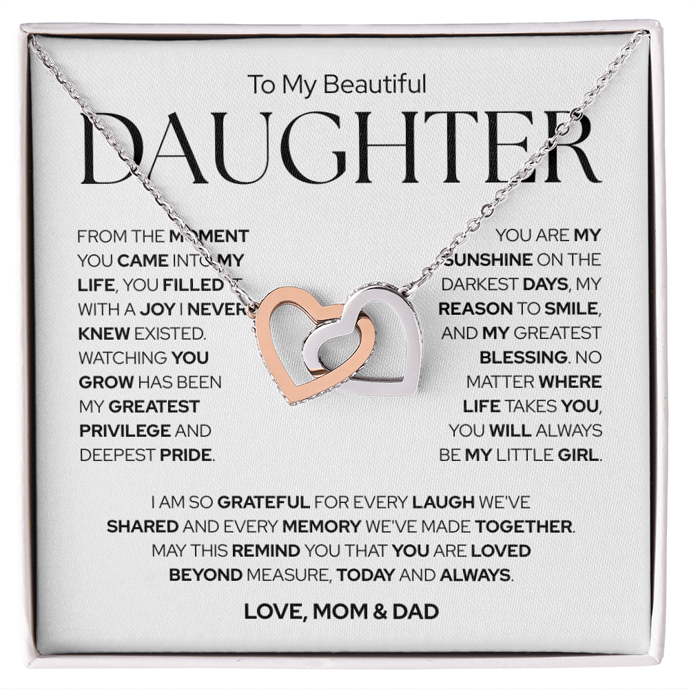 To My Daughter | A Gift of Love From Mom & Dad | Interlocking Hearts Necklace