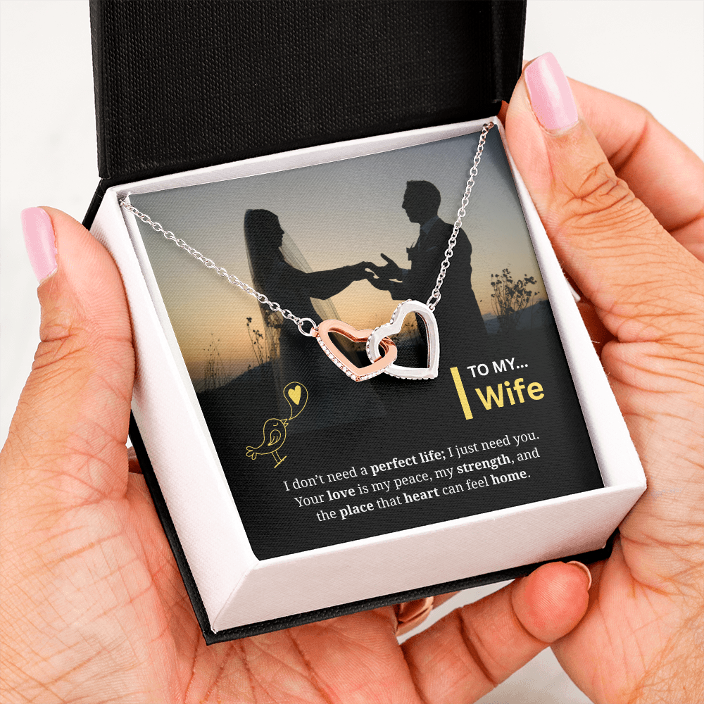 To My Wife | My Heart Feels Home With You | Interlocking Hearts Necklace