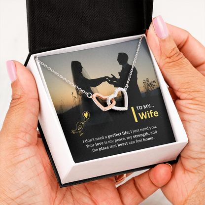 To My Wife | My Heart Feels Home With You | Interlocking Hearts Necklace