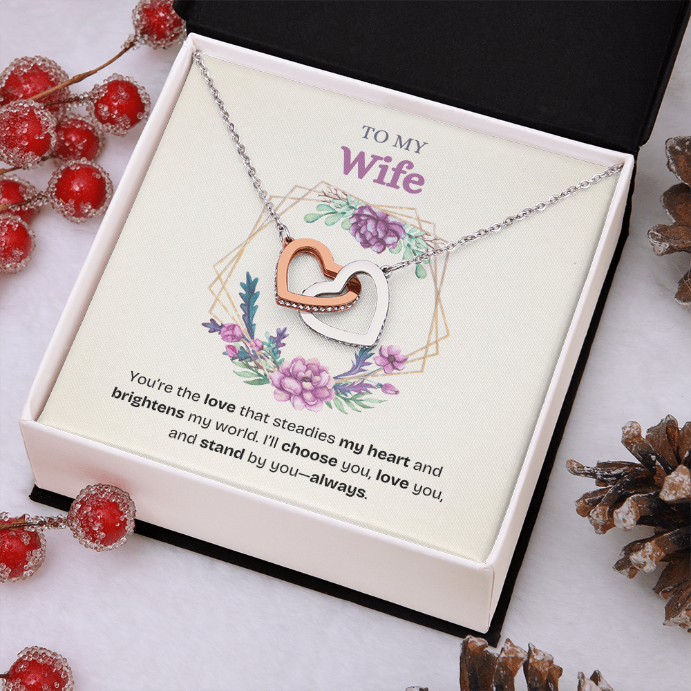 To My Wife | You Brighten My World Every Day | Interlocking Hearts Necklace