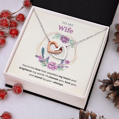 To My Wife | You Brighten My World Every Day | Interlocking Hearts Necklace