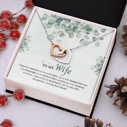 To My Wife | You Changed My World Forever | Interlocking Hearts Necklace
