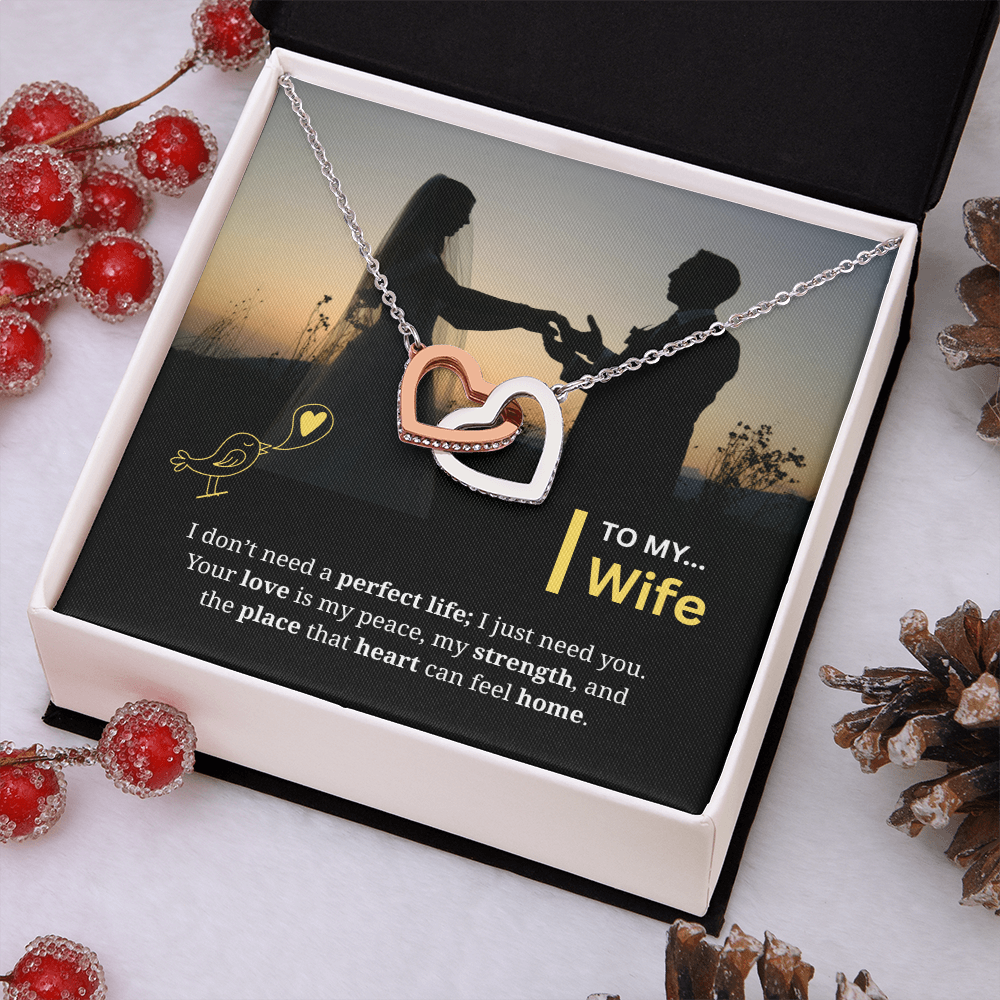 To My Wife | My Heart Feels Home With You | Interlocking Hearts Necklace
