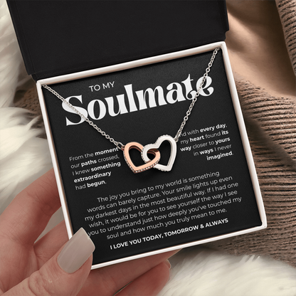 To My Soulmate | Our Story Is My Favorite | Interlocking Hearts Necklace