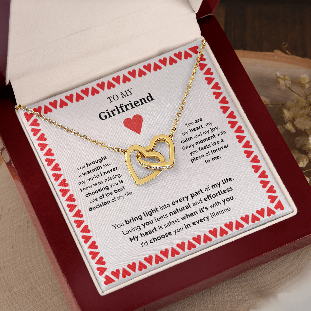 To My Girlfriend | Your Presence Brings Me Joy | Interlocking Hearts Necklace