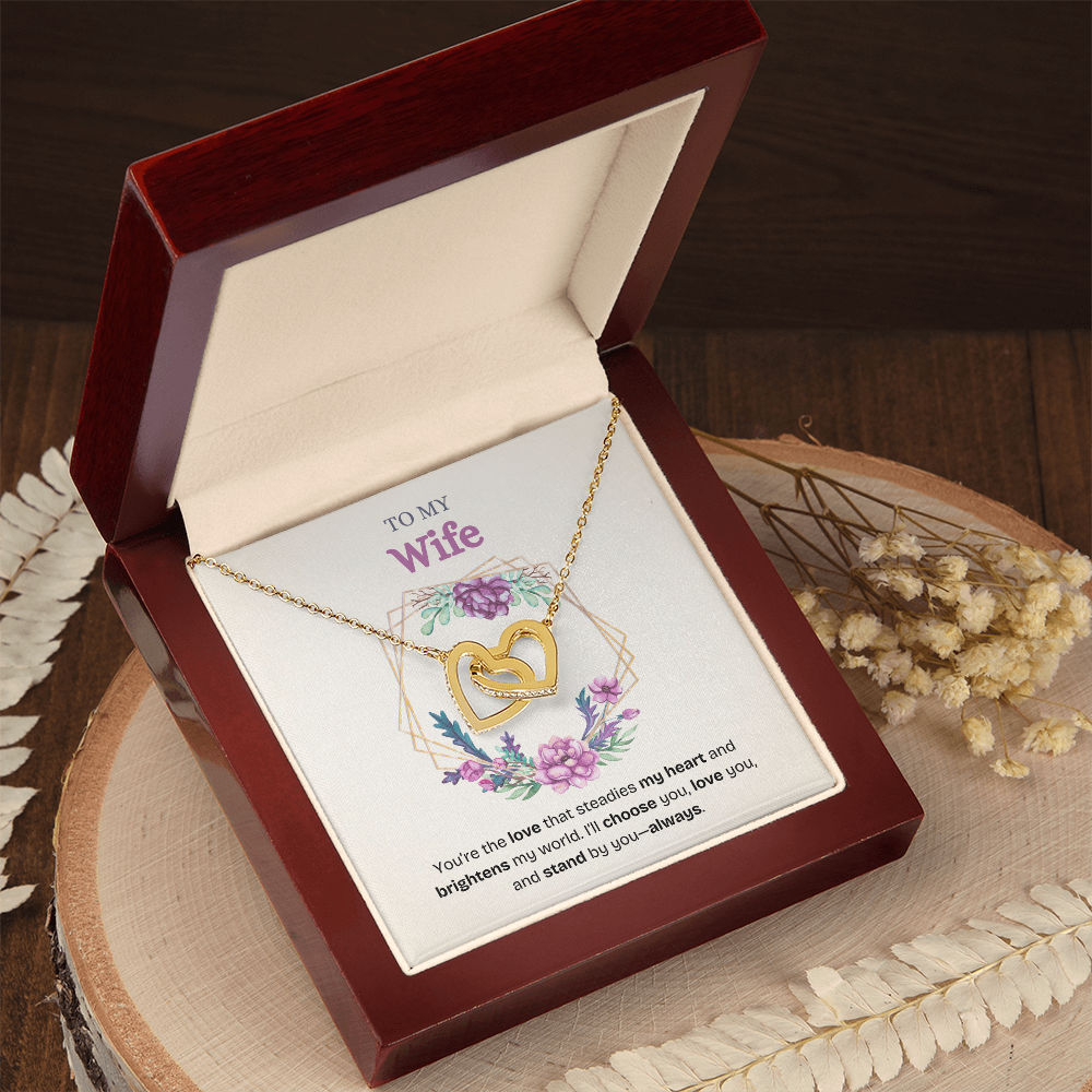 To My Wife | You Brighten My World Every Day | Interlocking Hearts Necklace