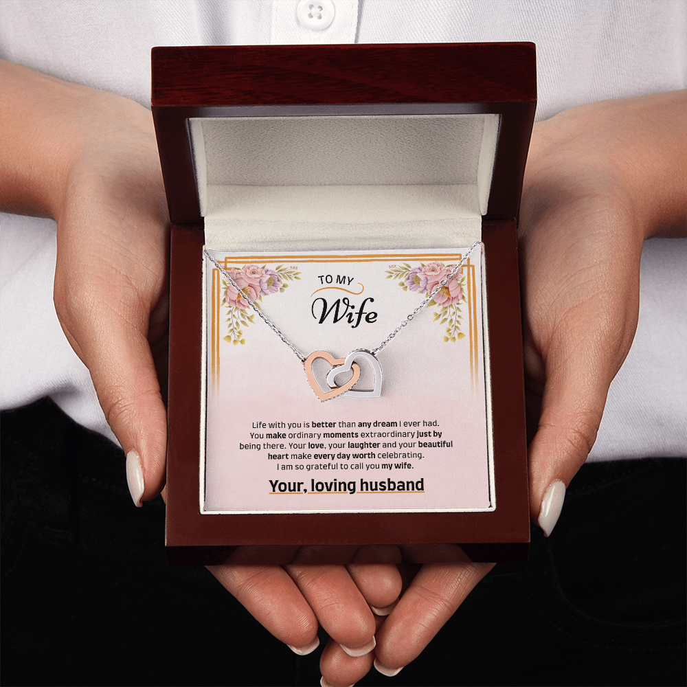 To My Wife | Grateful to Call You Mine | Interlocking Hearts Necklace