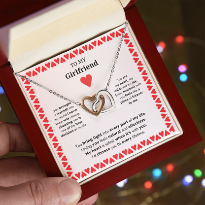 To My Girlfriend | Your Presence Brings Me Joy | Interlocking Hearts Necklace