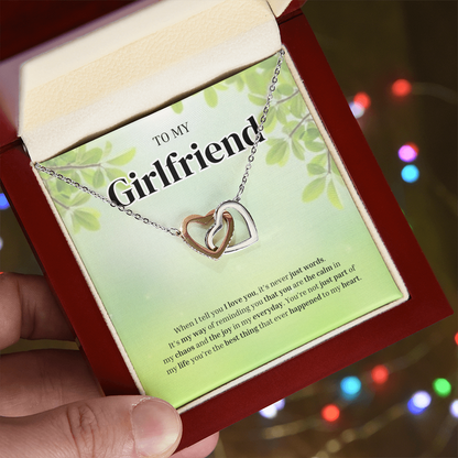 To My Girlfriend | Grateful for the Joy You Bring | Interlocking Hearts Necklace