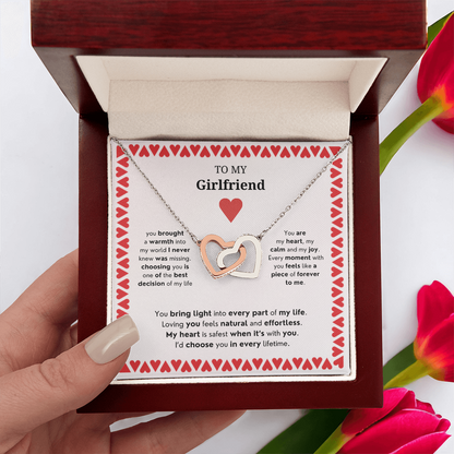 To My Girlfriend | Your Presence Brings Me Joy | Interlocking Hearts Necklace