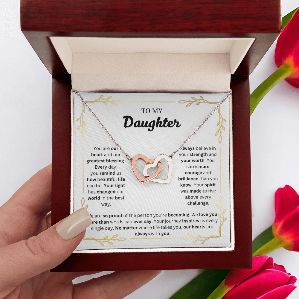 To My Daughter | Proud of the Person You're Becoming | Interlocking Hearts Necklace