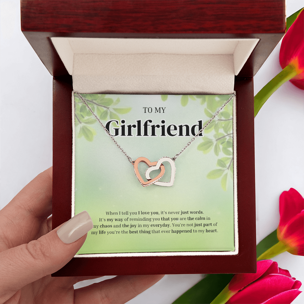 To My Girlfriend | Grateful for the Joy You Bring | Interlocking Hearts Necklace