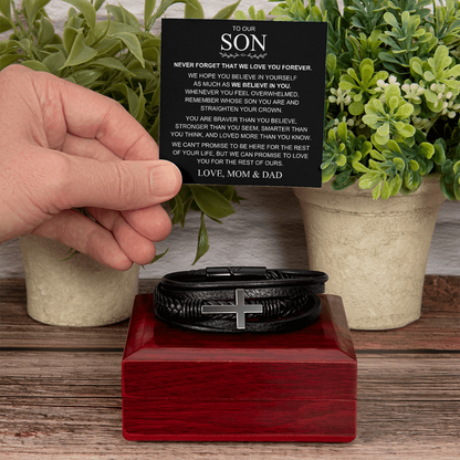 To Our Son – We Believe in You – Cross Bracelet