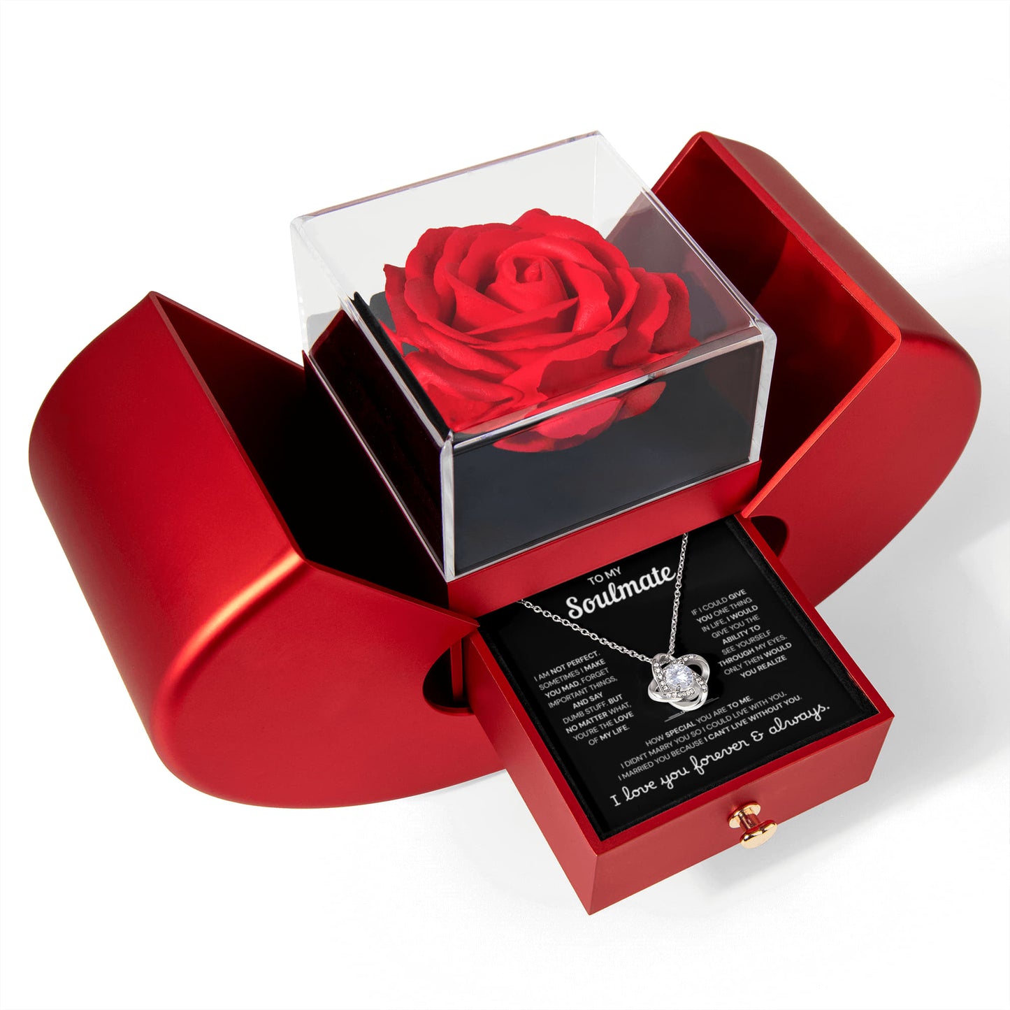 To My Soulmate | A Meaningful Love Gift | Love Knot Necklace with Red Heart Rose Box