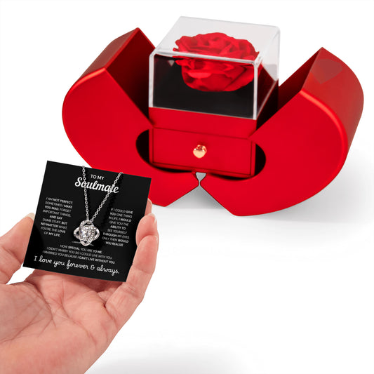 To My Soulmate | A Meaningful Love Gift | Love Knot Necklace with Red Heart Rose Box