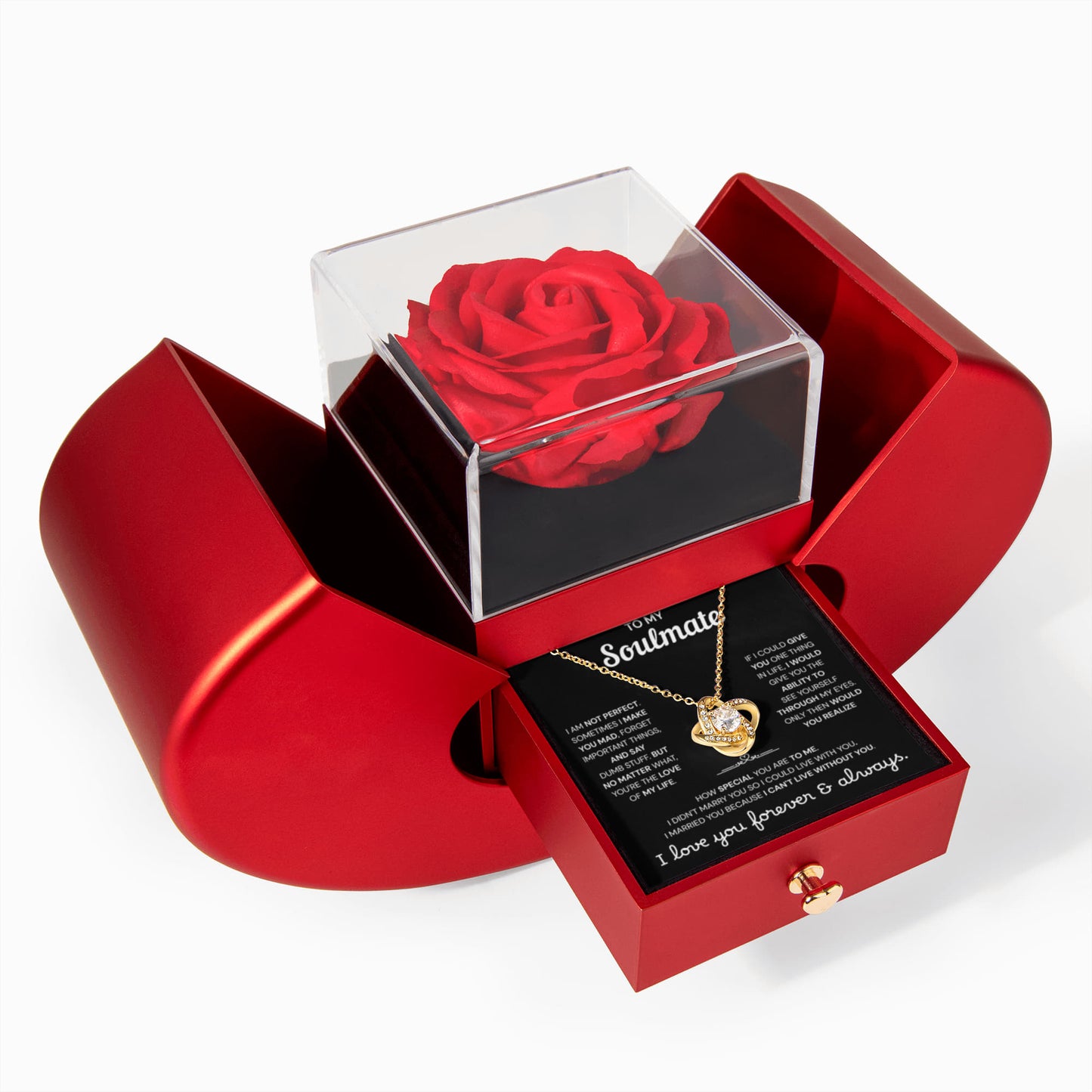 To My Soulmate | A Meaningful Love Gift | Love Knot Necklace with Red Heart Rose Box
