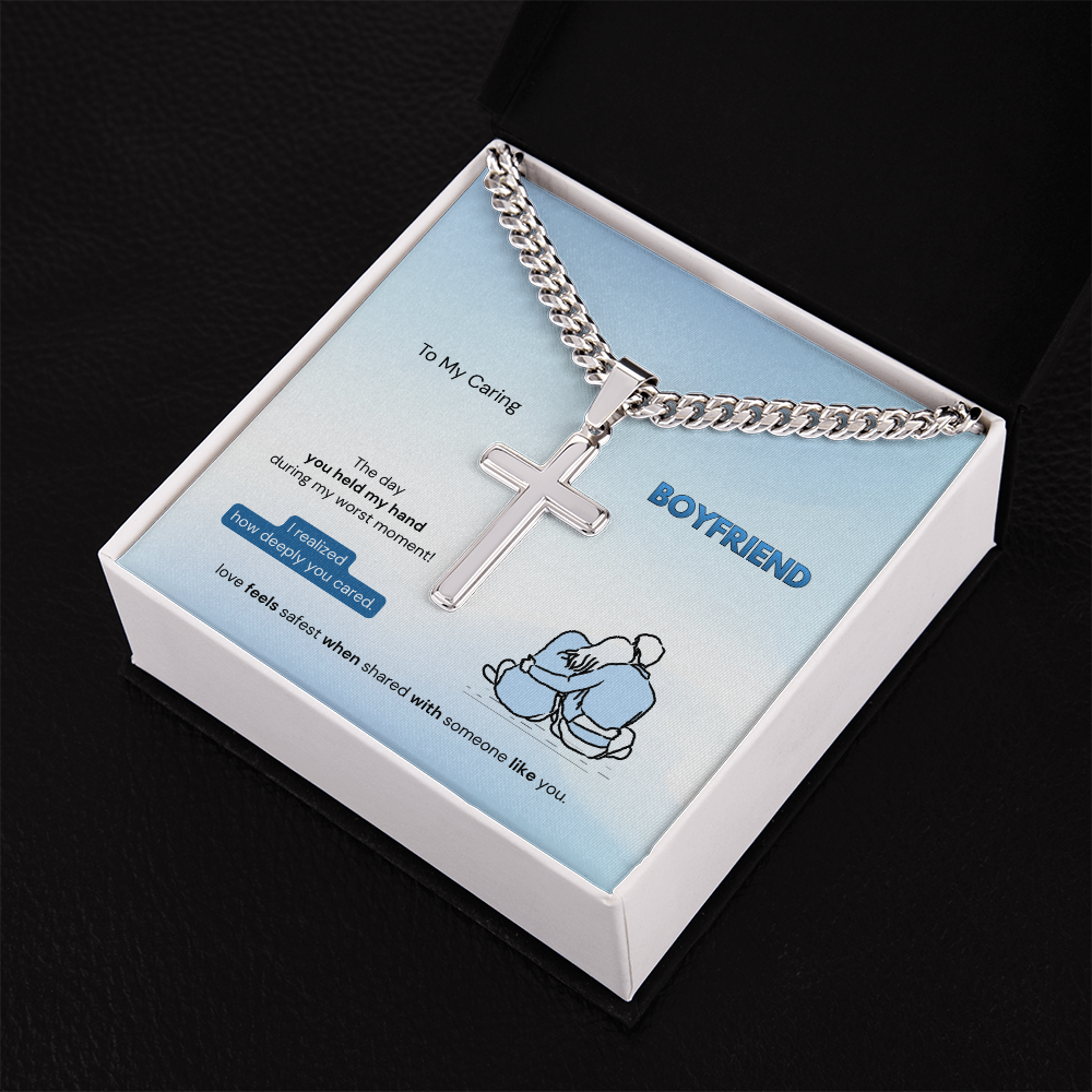 To My Boyfriend | How Deeply You Cared | Artisan Cross Necklace with Snake Chain