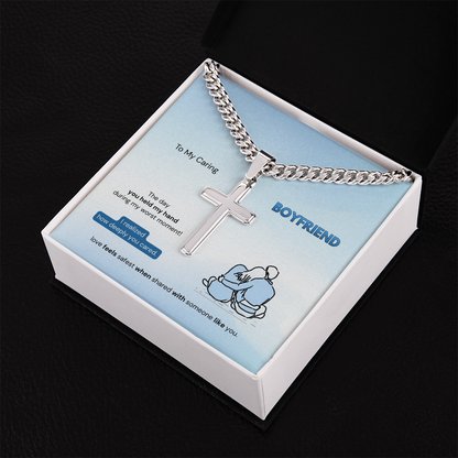 To My Boyfriend | How Deeply You Cared | Artisan Cross Necklace with Snake Chain
