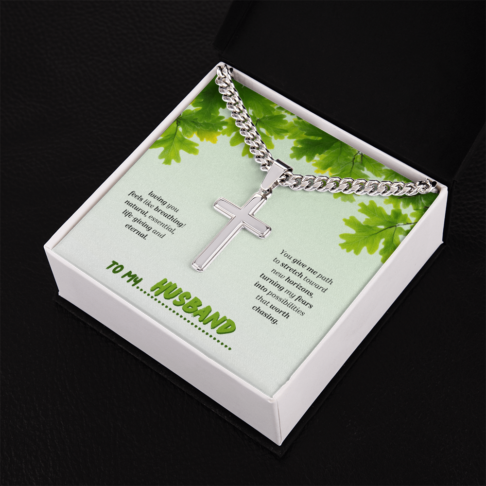 To My Husband | You Grow My World | Artisan Cross with Cuban Link Chain