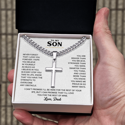 To My Son | Always Be Strong | Cross Necklace with Cuban Link Chain