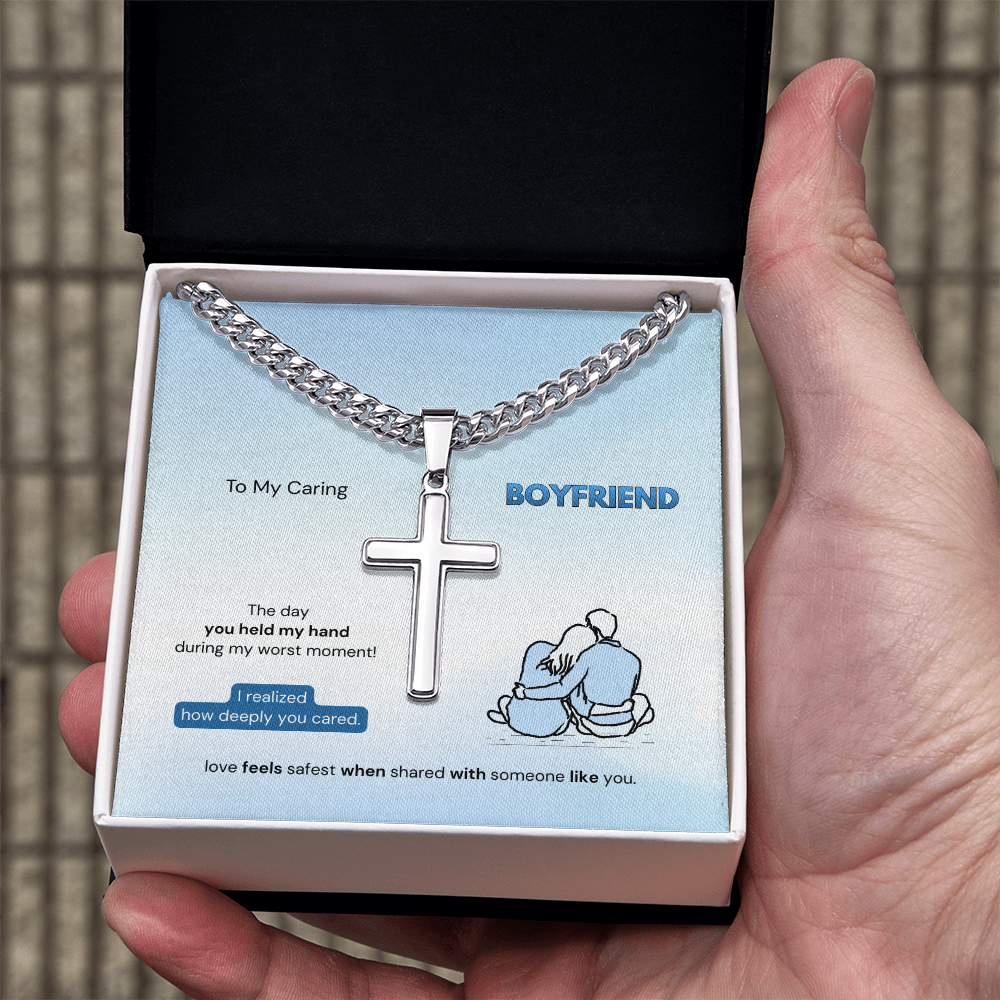 To My Boyfriend | How Deeply You Cared | Artisan Cross Necklace with Snake Chain