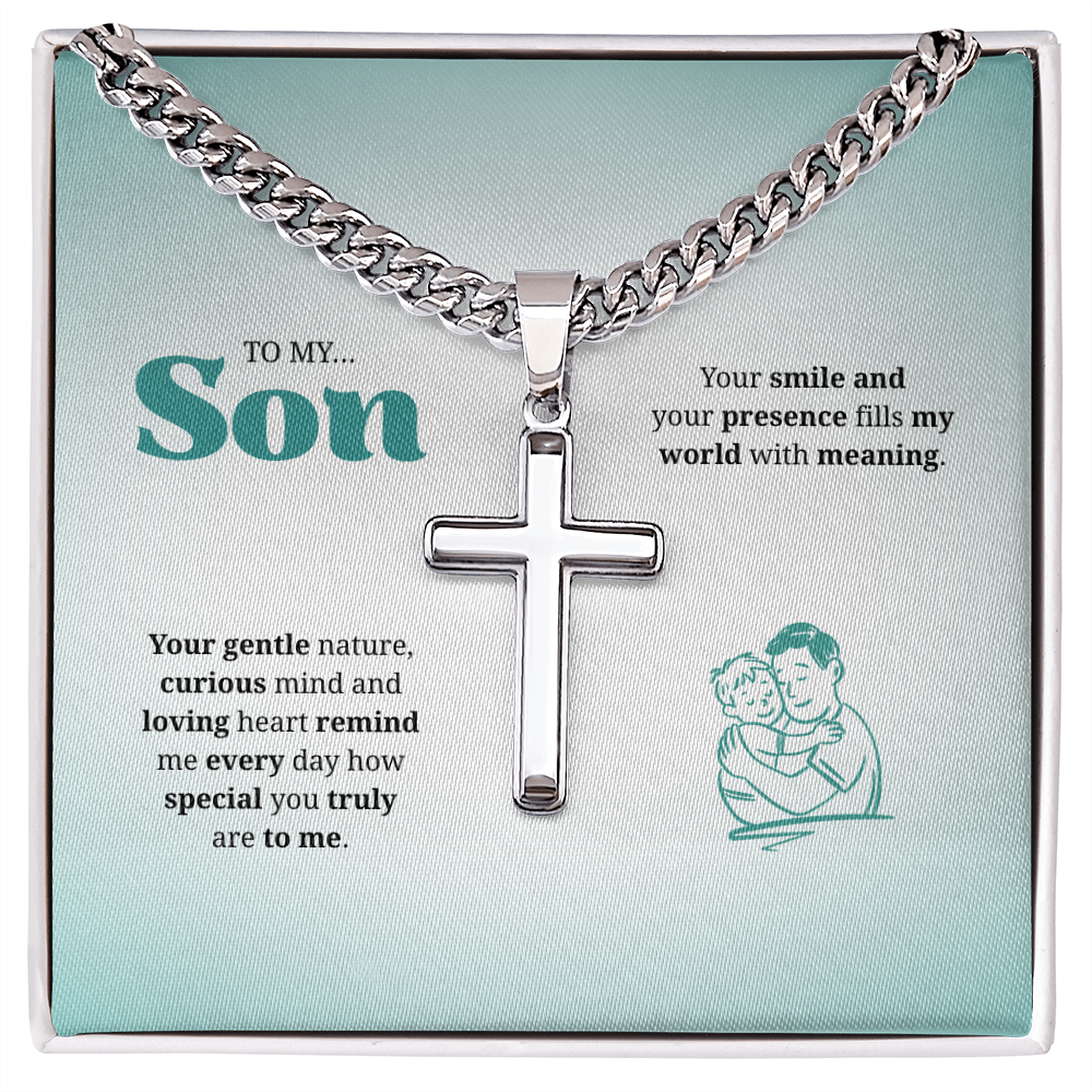 To My Son | You Are Truly Special to Me | Artisan Cross with Cuban Link Chain