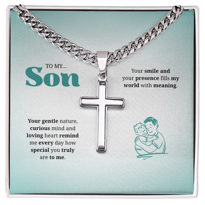 To My Son | You Are Truly Special to Me | Artisan Cross with Cuban Link Chain