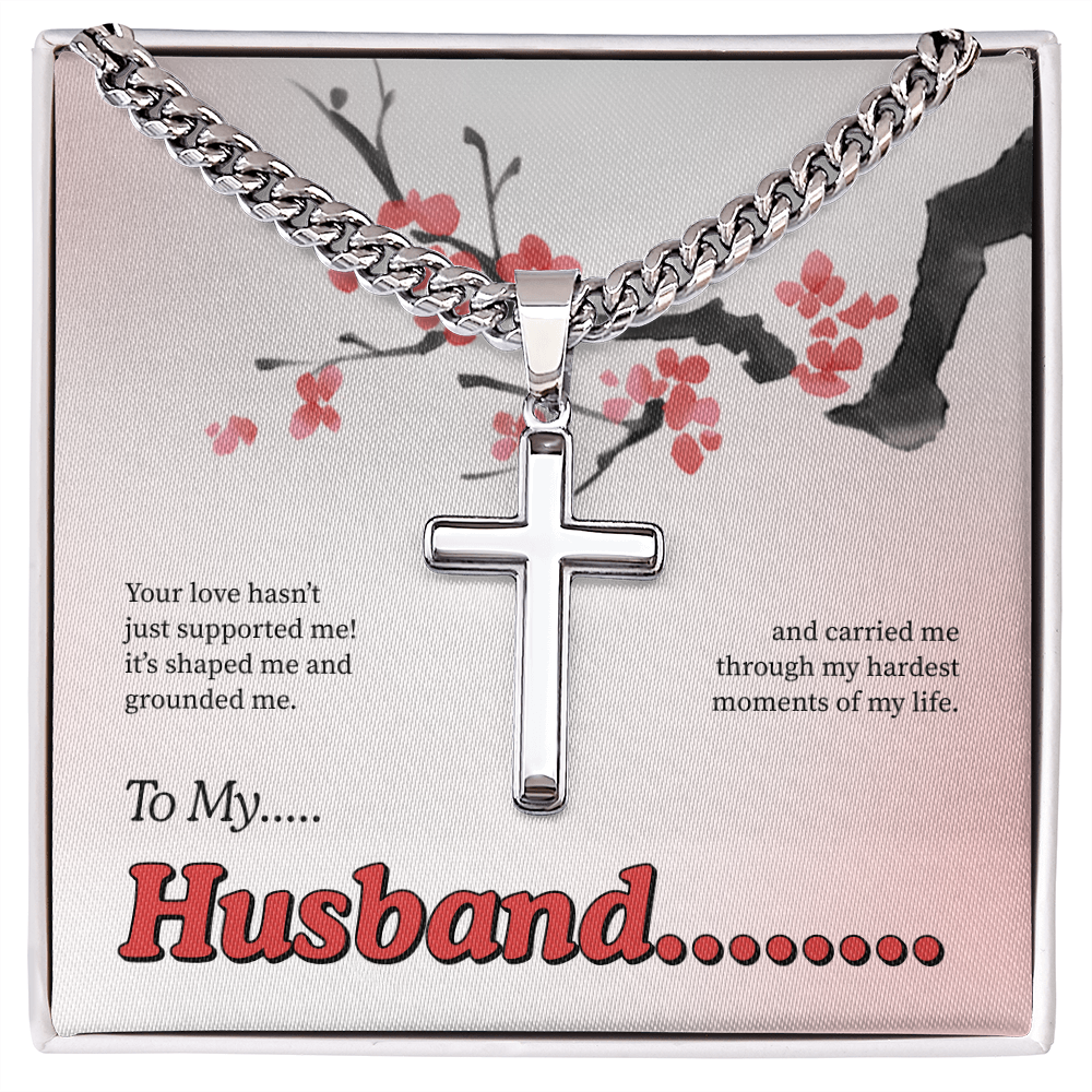 To My Husband | My Quiet Strength | Artisan Cross with Cuban Link Chain