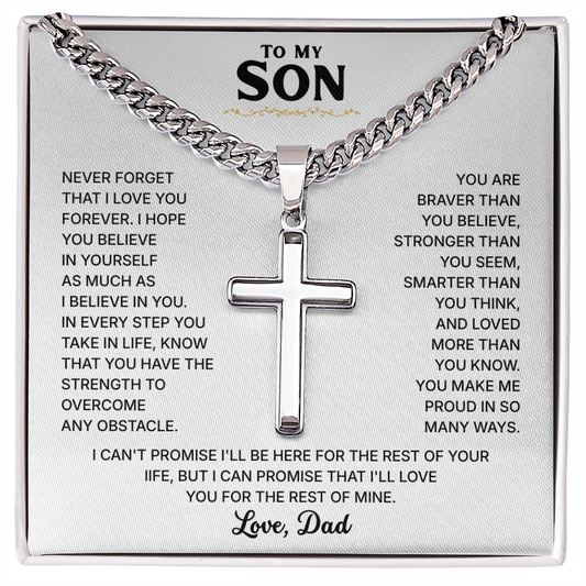 To My Son | Always Be Strong | Cross Necklace with Cuban Link Chain