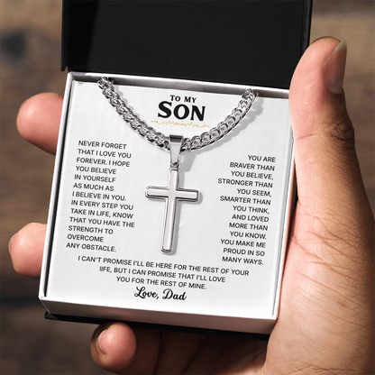 To My Son | Always Be Strong | Cross Necklace with Cuban Link Chain