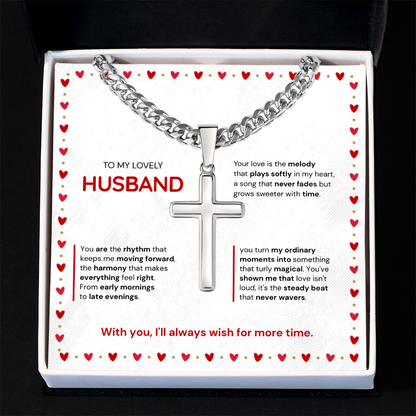 To My Husband | My Sweetest Moment | Artisan Cross with Cuban Link Chain