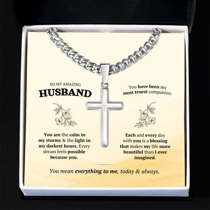 Artisan Cross with Cuban Link Chain – Stainless Steel or Gold-Plated (14K & 18K Options Available)
