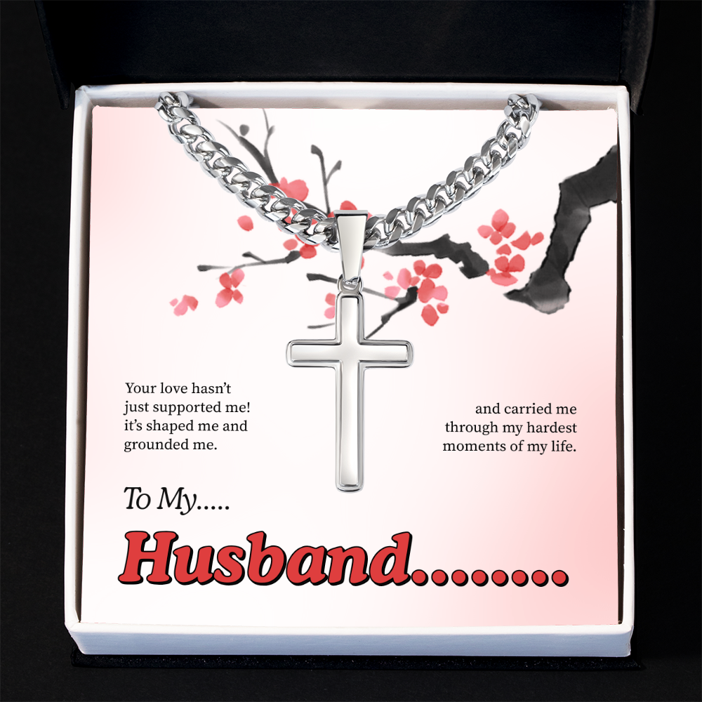 To My Husband | My Quiet Strength | Artisan Cross with Cuban Link Chain