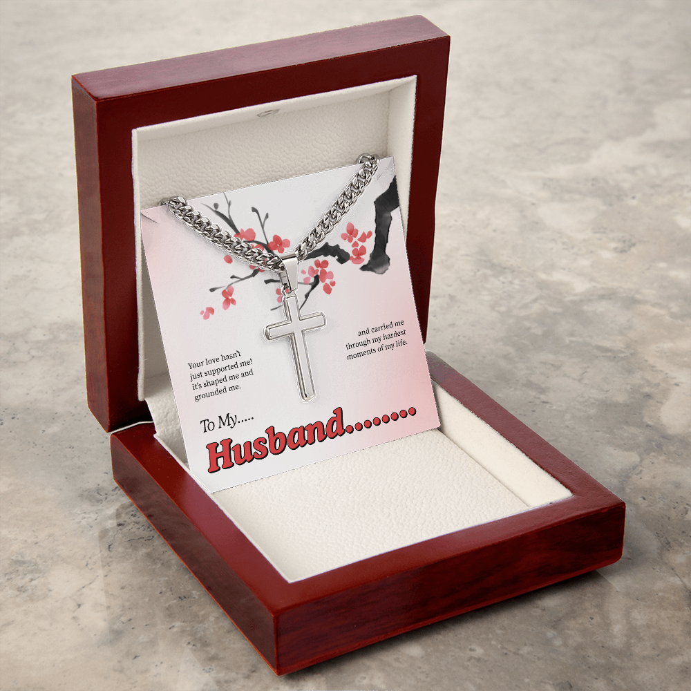 To My Husband | My Quiet Strength | Artisan Cross with Cuban Link Chain