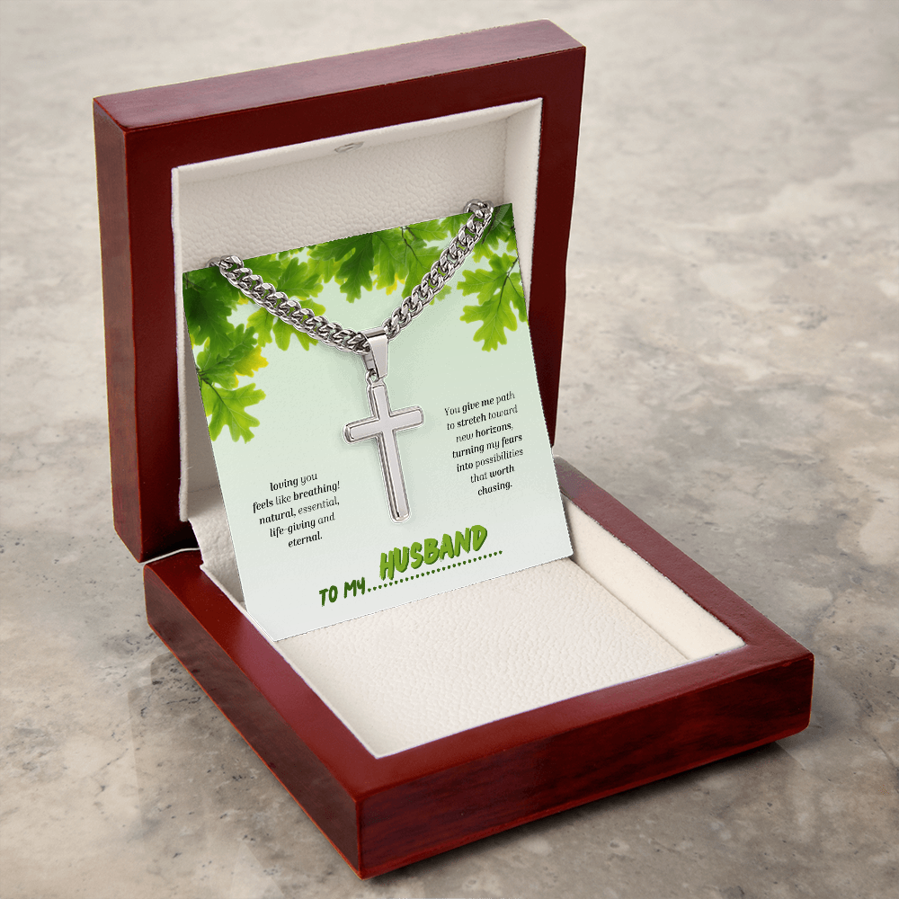 To My Husband | You Grow My World | Artisan Cross with Cuban Link Chain