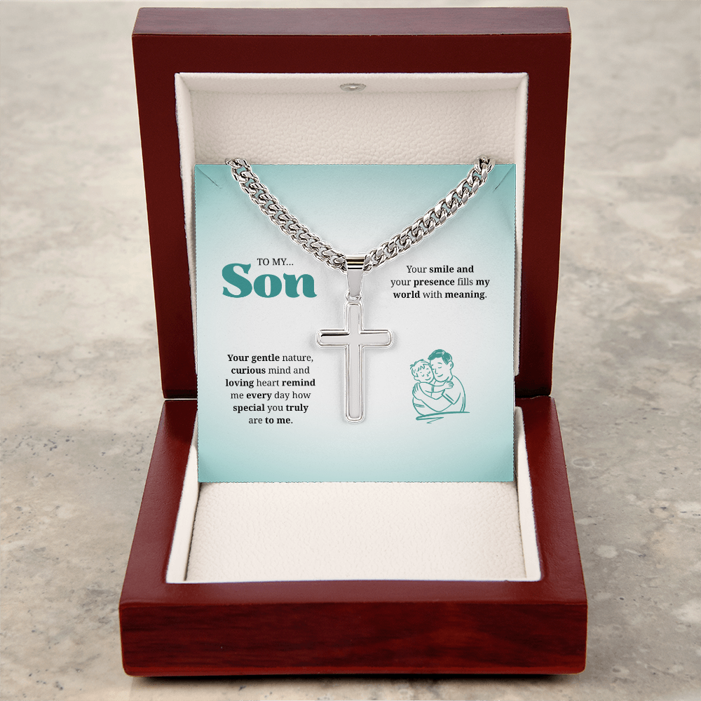 To My Son | You Are Truly Special to Me | Artisan Cross with Cuban Link Chain