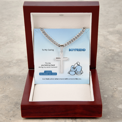 To My Boyfriend | How Deeply You Cared | Artisan Cross Necklace with Snake Chain
