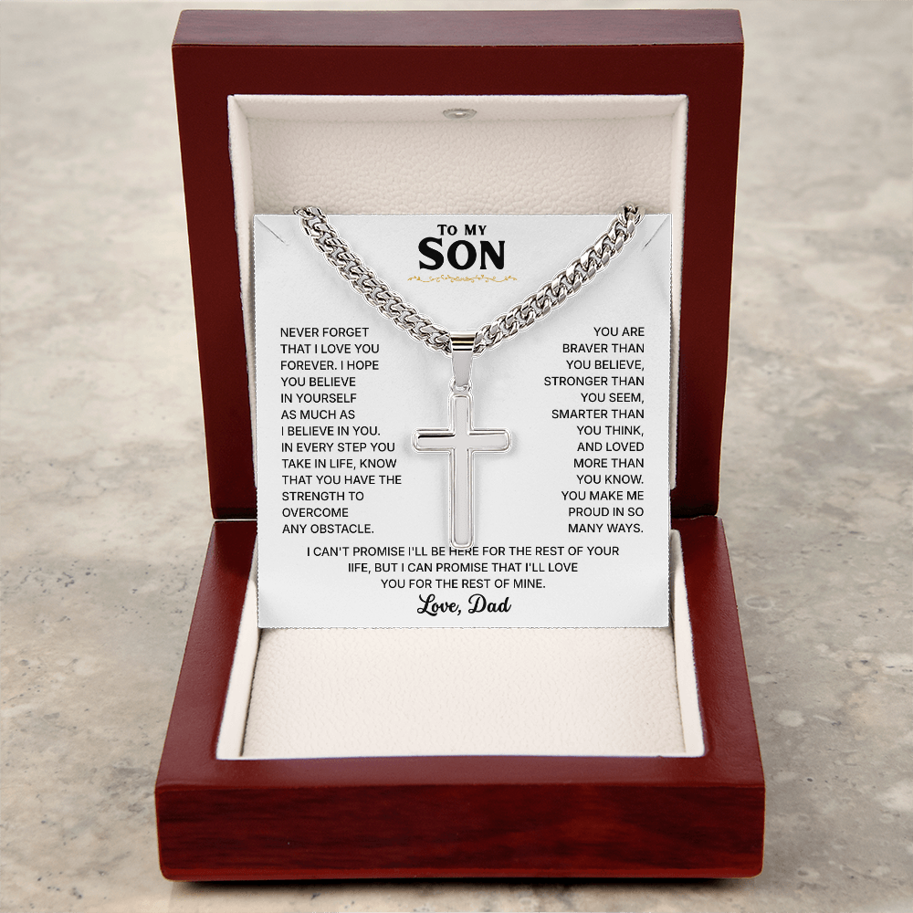 To My Son | Always Be Strong | Cross Necklace with Cuban Link Chain