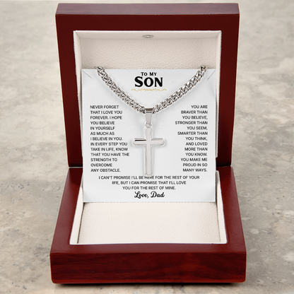 To My Son | Always Be Strong | Cross Necklace with Cuban Link Chain