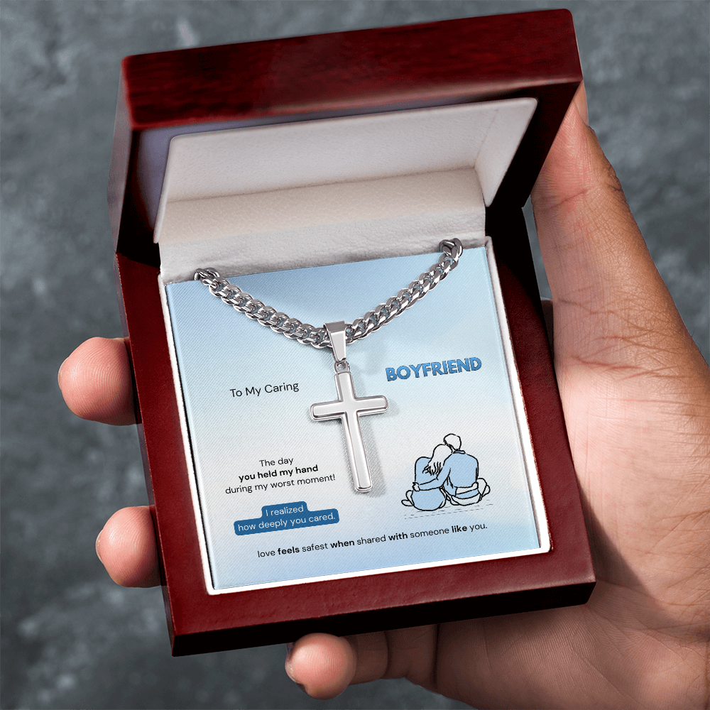 To My Boyfriend | How Deeply You Cared | Artisan Cross Necklace with Snake Chain