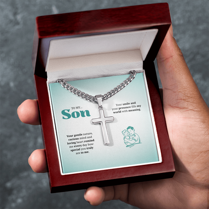 To My Son | You Are Truly Special to Me | Artisan Cross with Cuban Link Chain